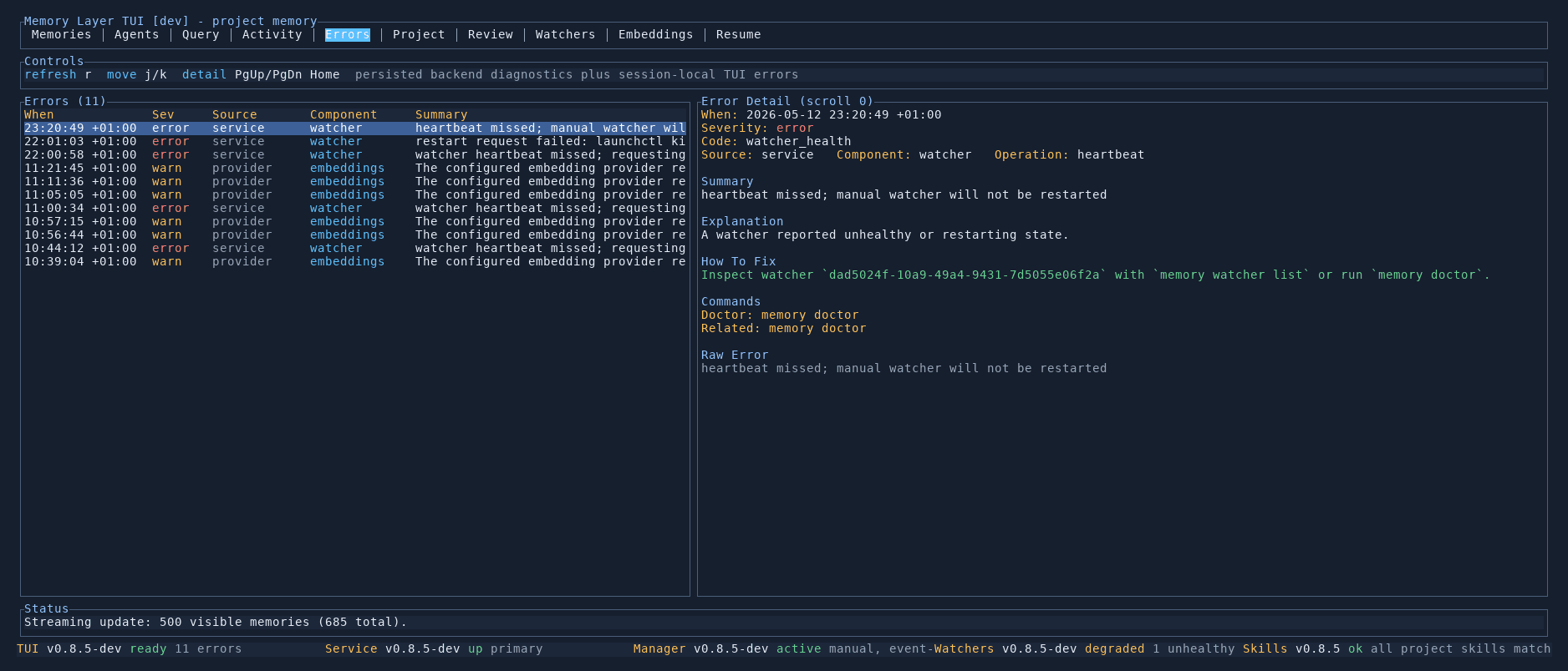 Errors tab